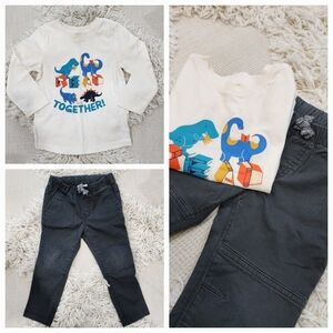3T boys cat & jack dinosaur longsleeved T-shirt and gray Drawstring pants